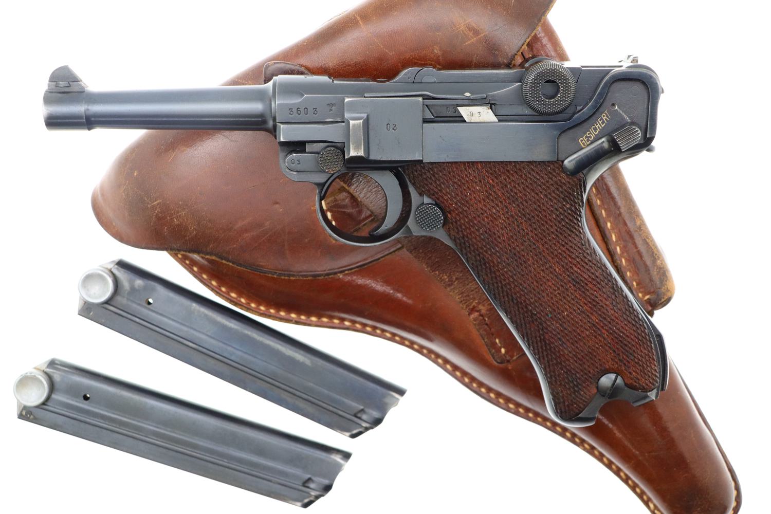 Fabulous Mauser P08 Eagle L Police Rig, 2 Matching Mags, 1940 Date, FB00318