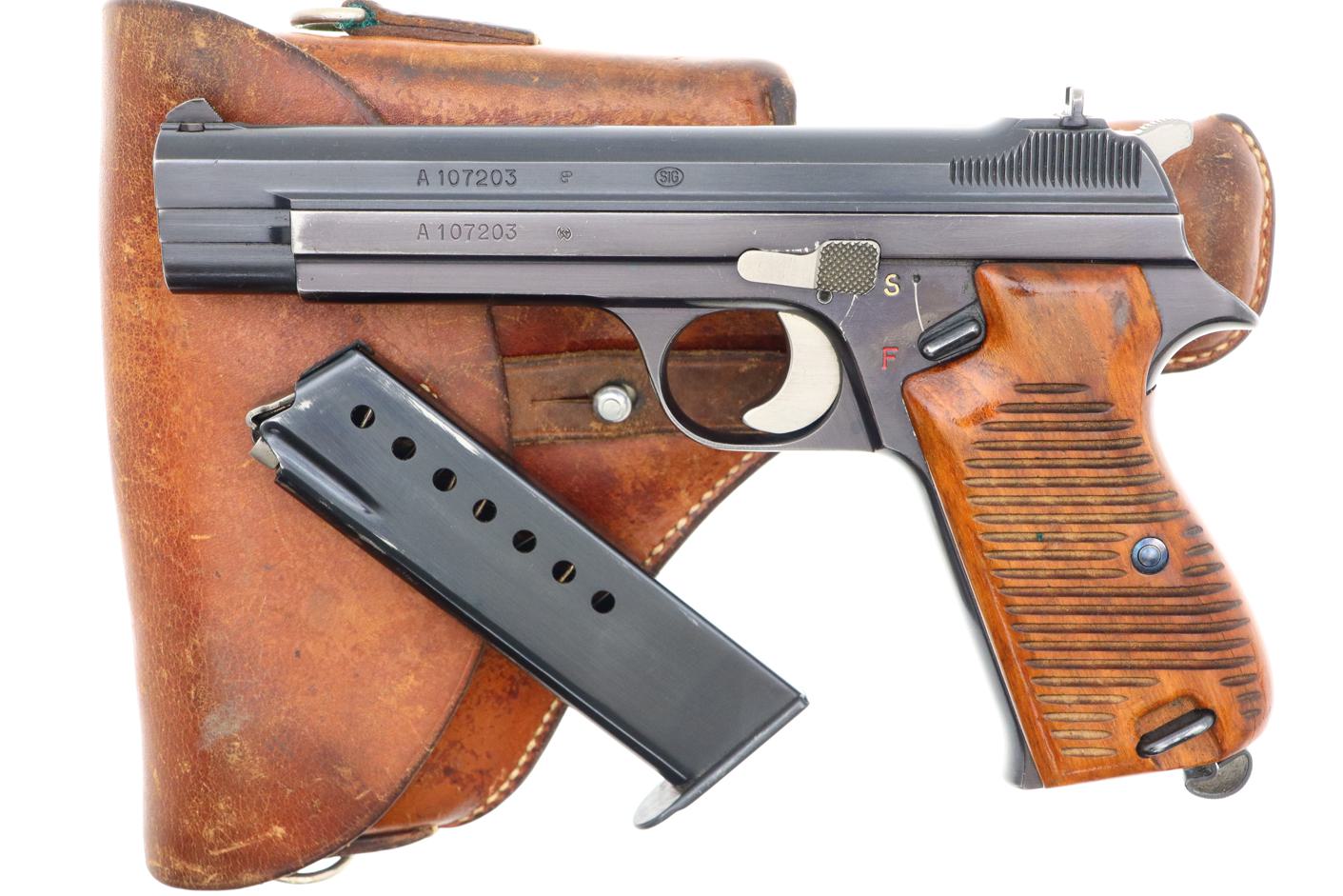 Beautiful Early Swiss Military SIG P49, High Polish, Holster, FB00073