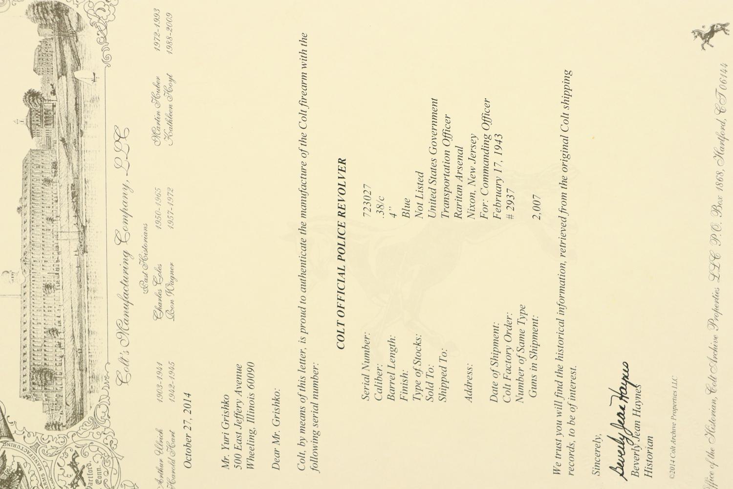 Fantastic Colt Official Police, Military Accepted, Factory Letter, FB01238 - Image 9