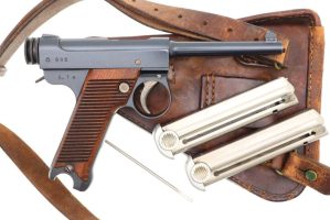 Early Japanese Military T14 Nambu Pistol, Matching Mag, Rig, 696, FB01342