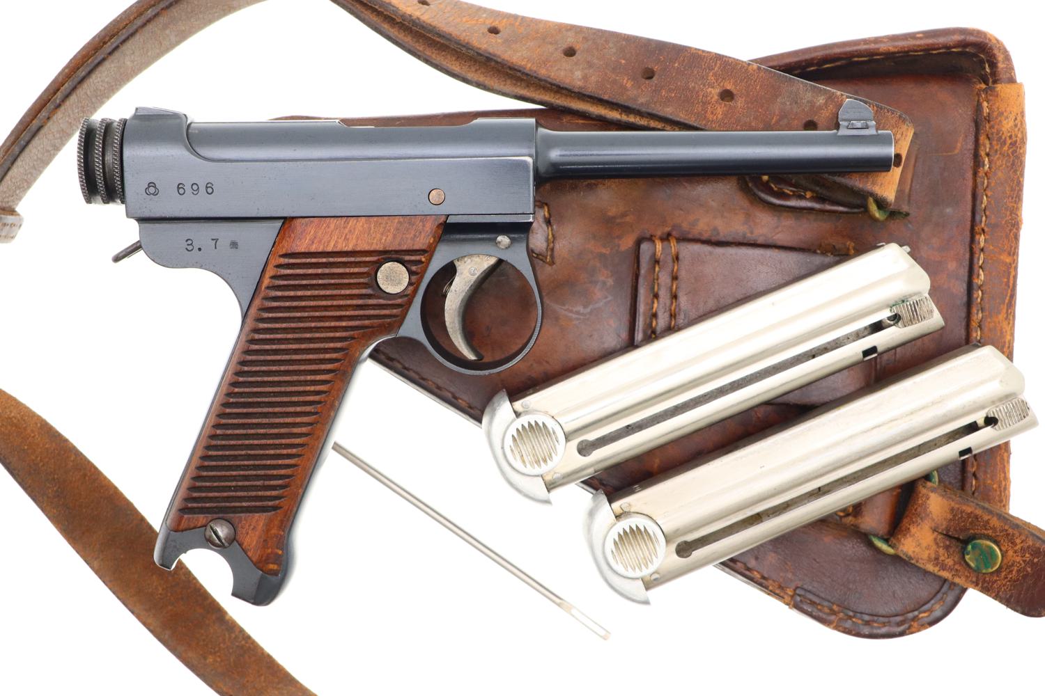 Early Japanese Military T14 Nambu Pistol, Matching Mag, Rig, 696, FB01342 - Image 2