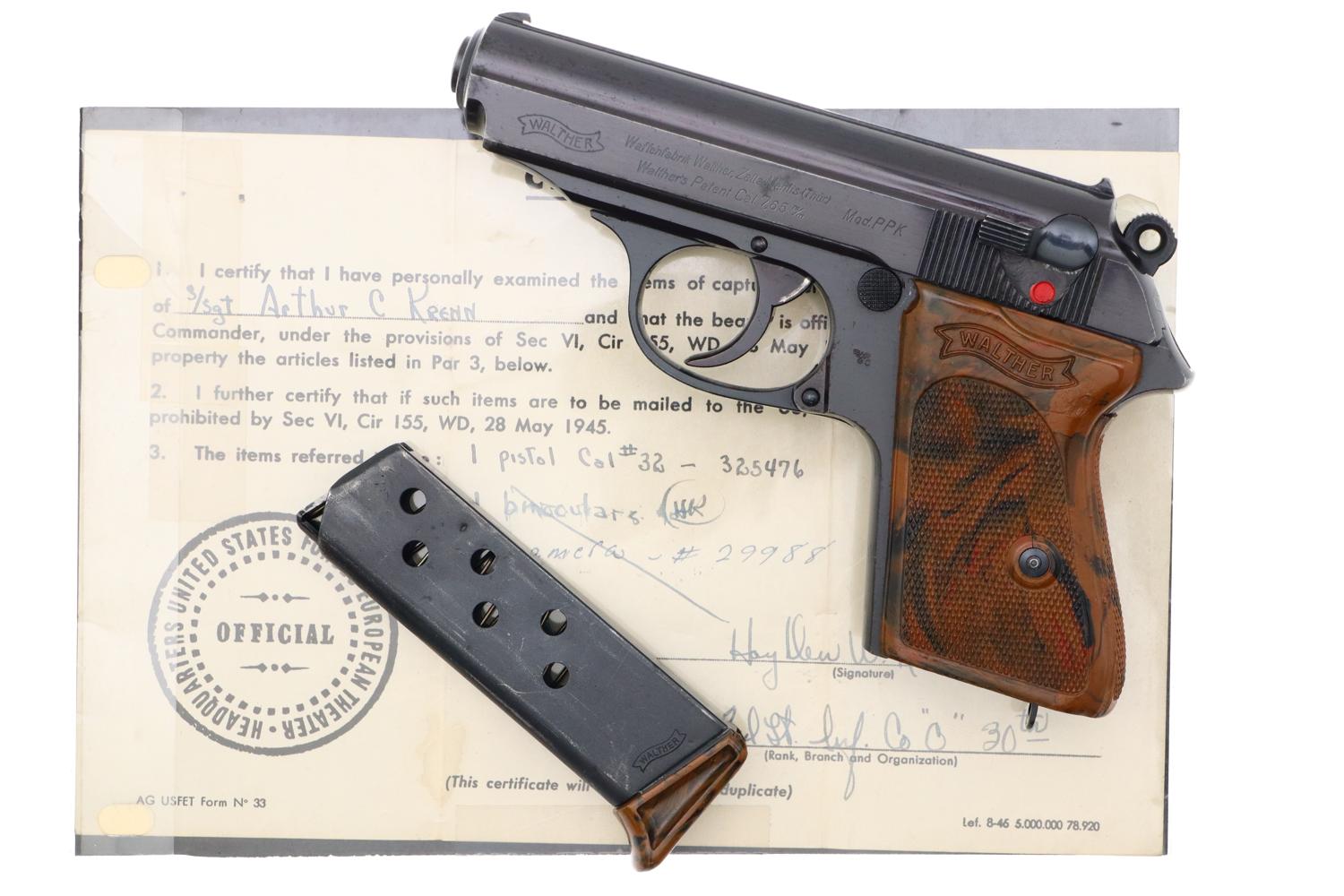 Walther PPK Pistol, Eagle/C, War Trophy (Capture Papers), 325476K, FB01474