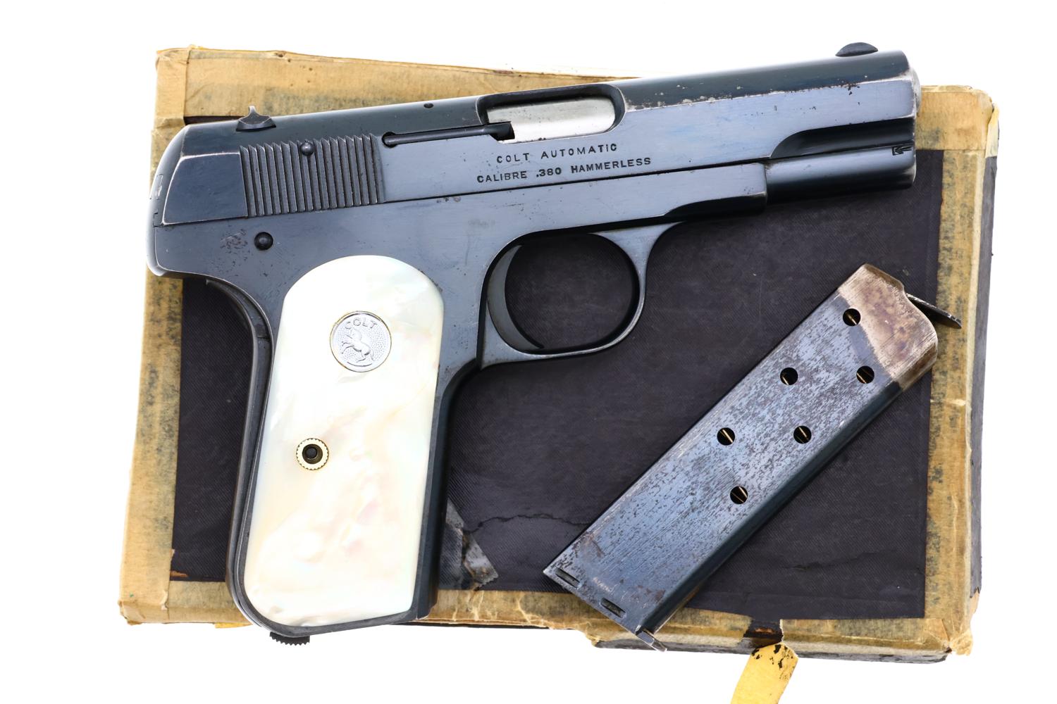 Colt 1908 Hammerless Pistol, Mother-of-Pearl Grips, Box, 35146, FB01641 - Image 2