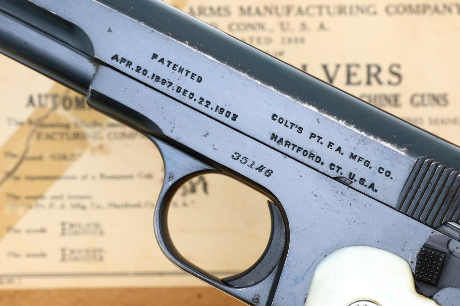 Colt 1908 Hammerless Pistol, Mother-of-Pearl Grips, Box, 35146, FB01641 - Image 3