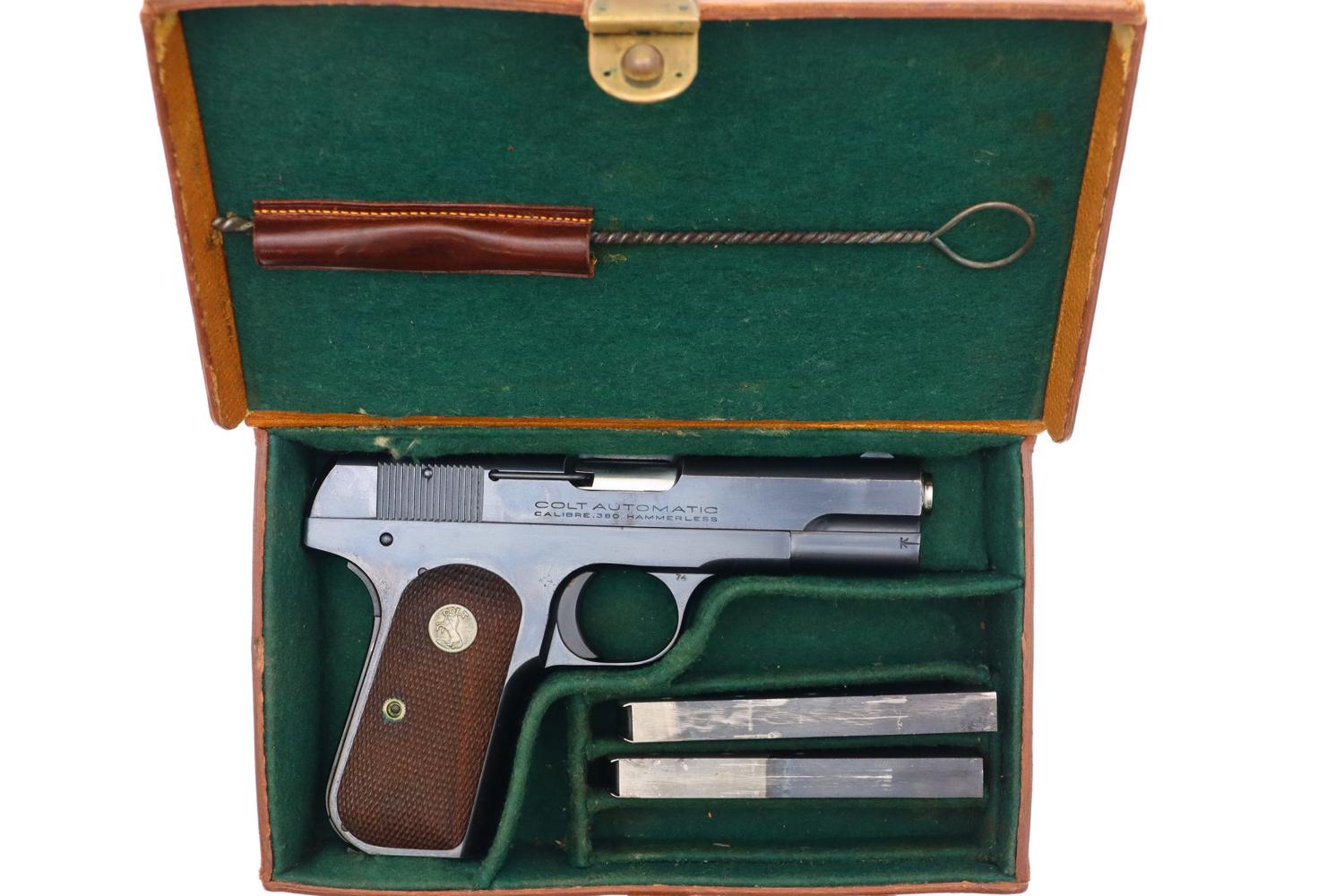 Colt 1908 Hammerless Pistol, Leather box, 128899, FB01548