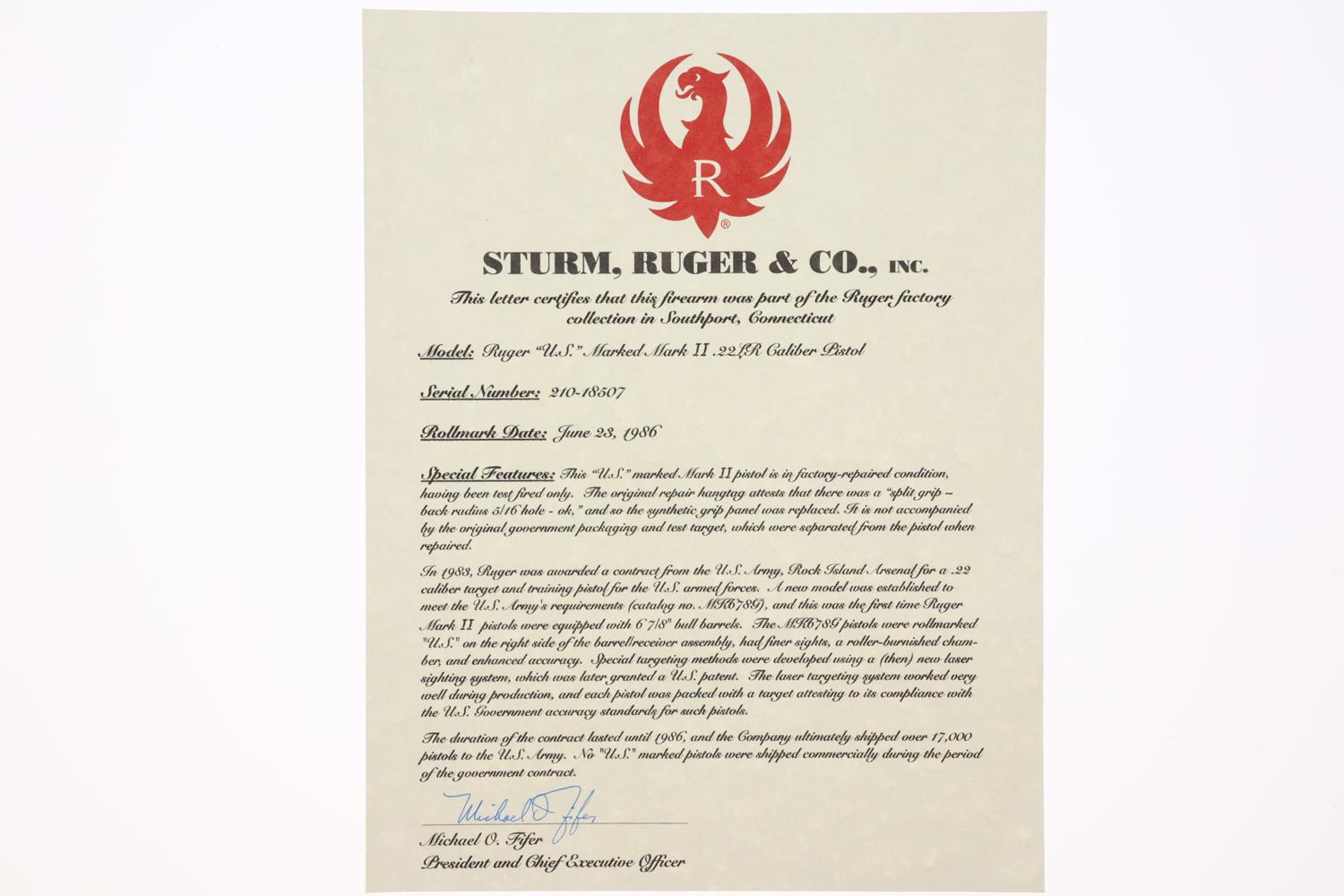 US Military Ruger Mark II Target Pistol, Documentation, 210-18507, FB01990 - Image 4