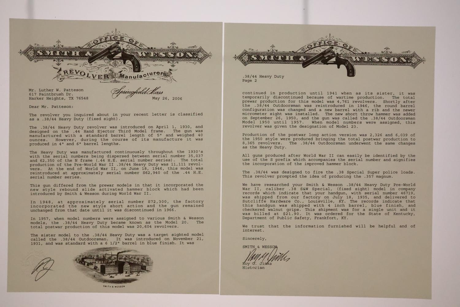 Prewar S&W 38-44 Heavy Duty Revolver, Factory Letter, Early Box, FB01537 - Image 21