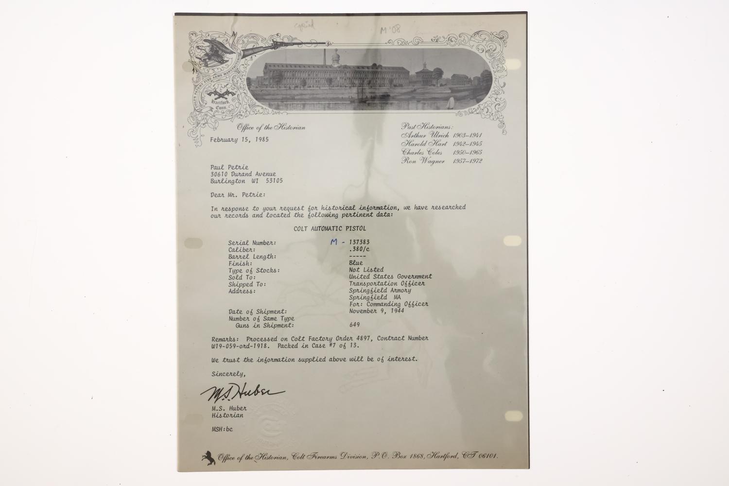 Colt M1908 Hammerless, Boxed w/Factory Letter, 137383, FB01688 - Image 16