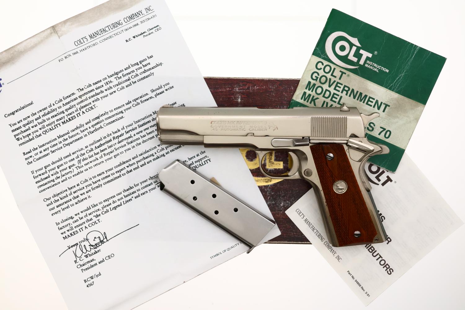 Colt MK IV Series 70 Government Model, Nickeled, Boxed, 93346G70, FB02277