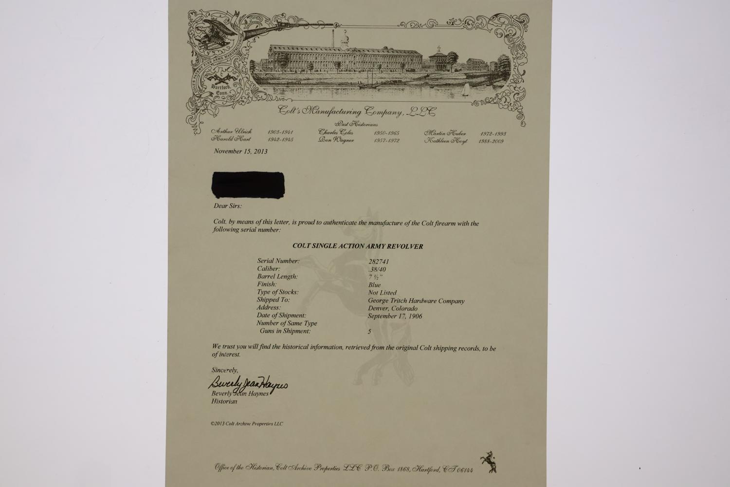 Colt SAA, First Generation Revolver, Factory Letter, 282741, FB02221 - Image 16