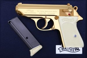 Walther PPK, Gold Plated, Factory Case, Pimp Gun, 158628A, FB02248