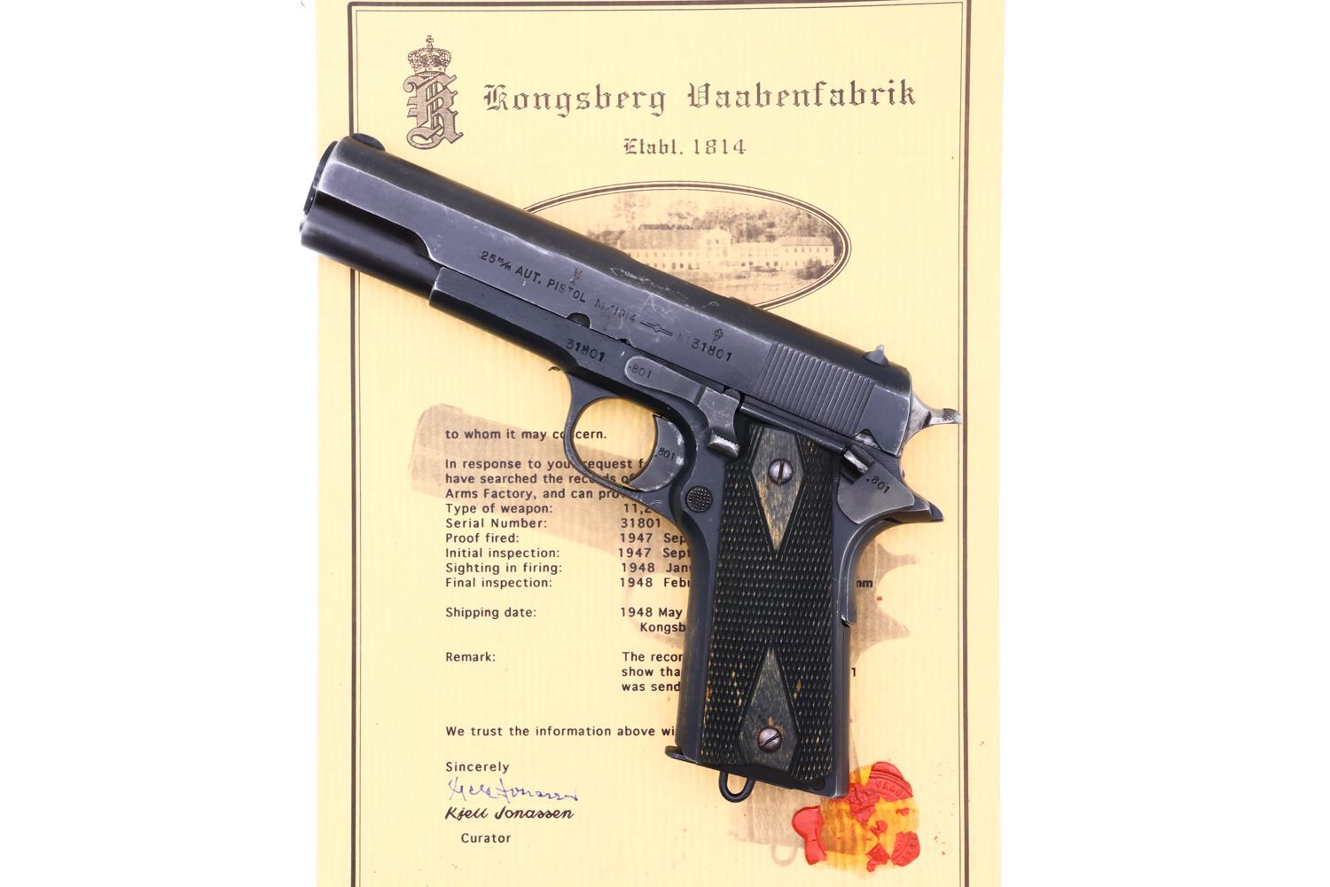 Kongsberg Arsenal Norwegian 1914 Pistol, 1945, Documented, 31801, FB02316