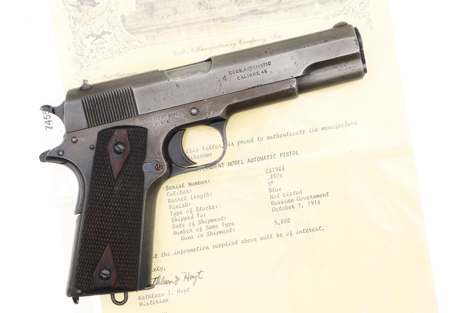 Colt 1911 Russian Contract, 1916, With Papers, C61908, FB02342