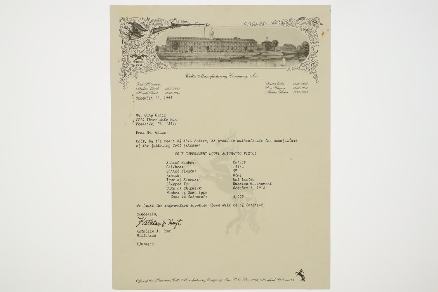 Colt 1911 Russian Contract, 1916, With Papers, C61908, FB02342 - Image 14