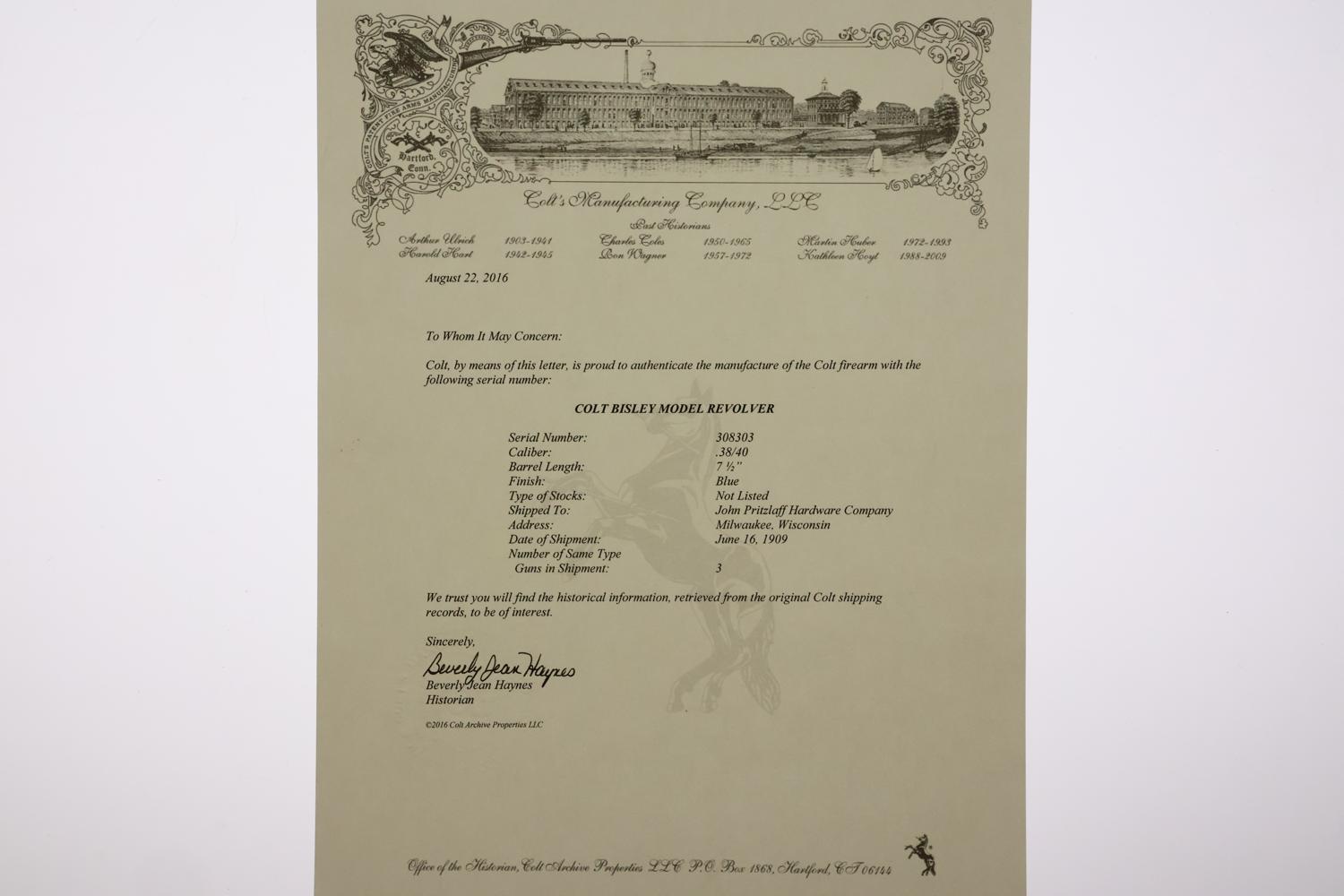 Colt Bisley Revolver, High Original Finish, Factory Letter, 308303, FB02223 - Image 16