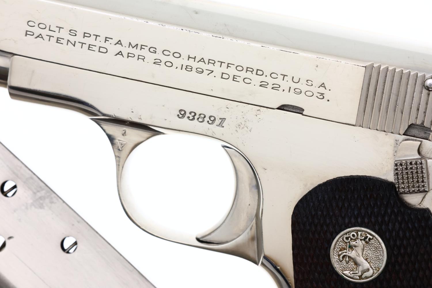 Colt 1908 Hammerless .380ACP Factory Nickel Pistol, 93891, FB01940 - Image 3