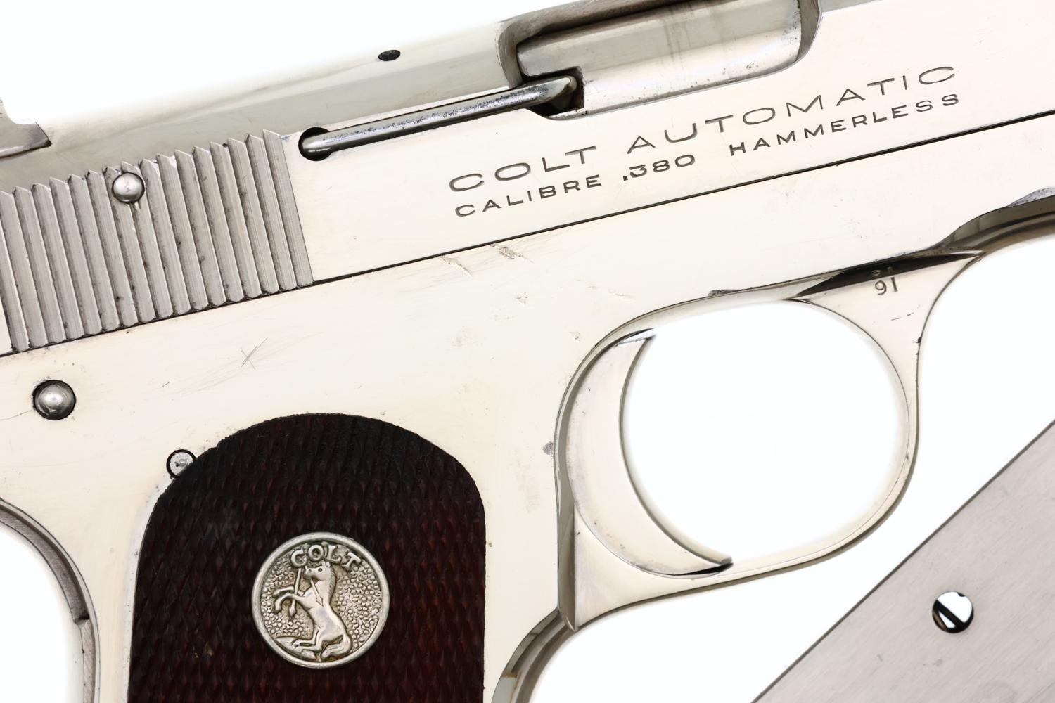 Colt 1908 Hammerless .380ACP Factory Nickel Pistol, 93891, FB01940 - Image 4