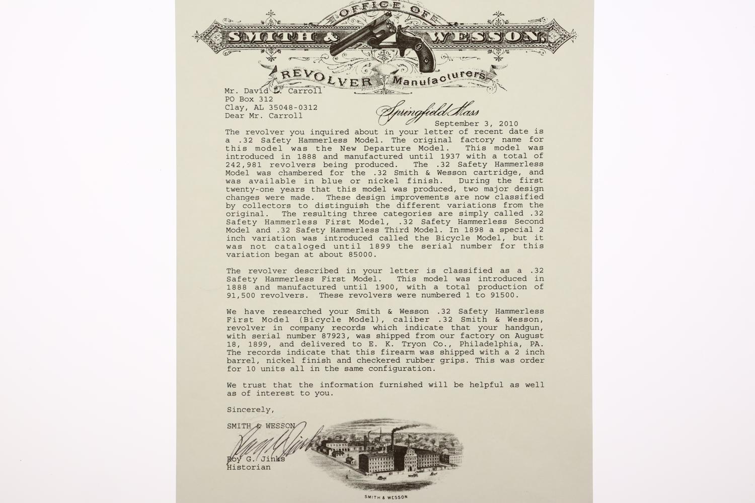 S&W Safety Hammerless, Bicycle Revolver, Factory Letter, 87923, FB01564 - Image 15